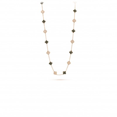 VAN CLEEF ARPELS VINTAGE ALHAMBRA LONG NECKLACE, 20 MOTIFS - ROSE GOLD, DIAMOND, MOTHER-OF-PEARL  VCARP2R000